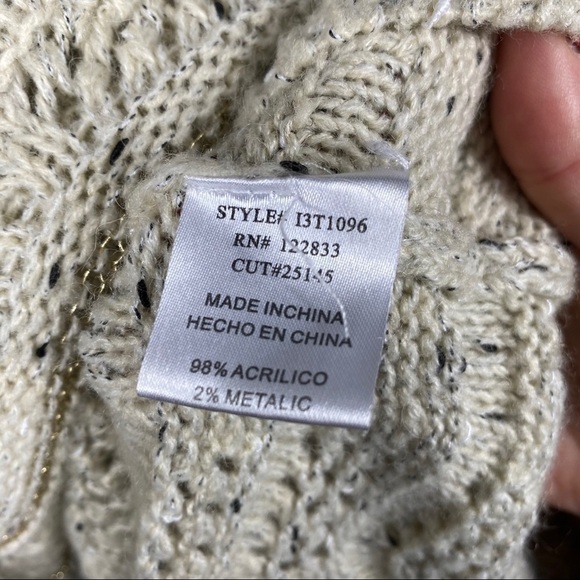 Chunky knit tan, black and metallic gold sweater. Retro striped. Long sleeve - Picture 12 of 12